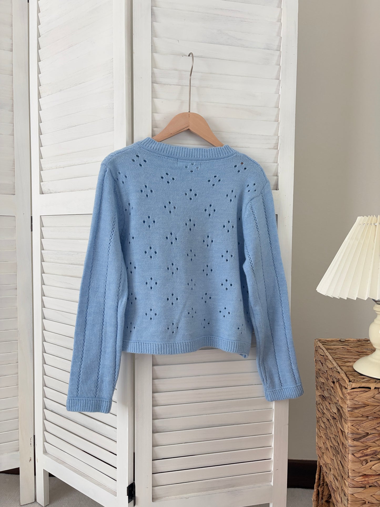 [SALE] Pointelle Soft Knit Cardigan in Blue