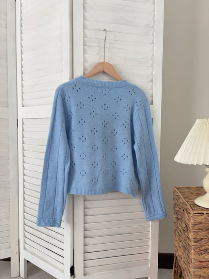 [SALE] Pointelle Soft Knit Cardigan in Blue