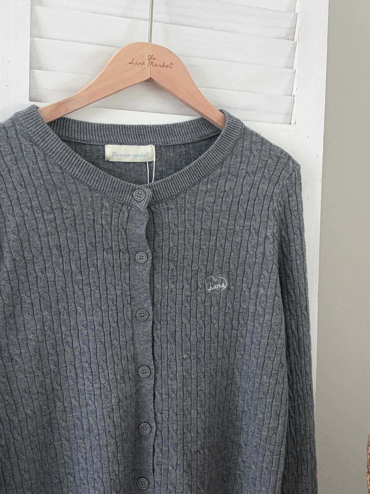 [SALE] Classic Cable Knit Cardigan in Grey