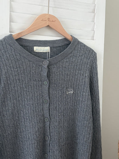 [SALE] Classic Cable Knit Cardigan in Grey