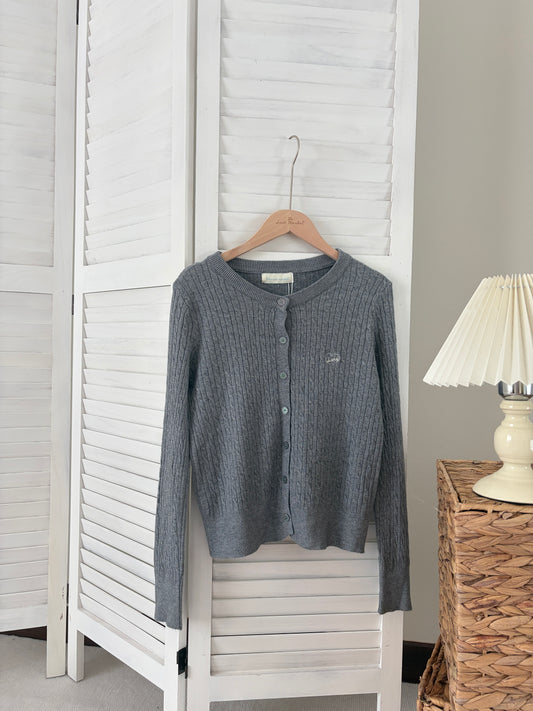 [SALE] Classic Cable Knit Cardigan in Grey