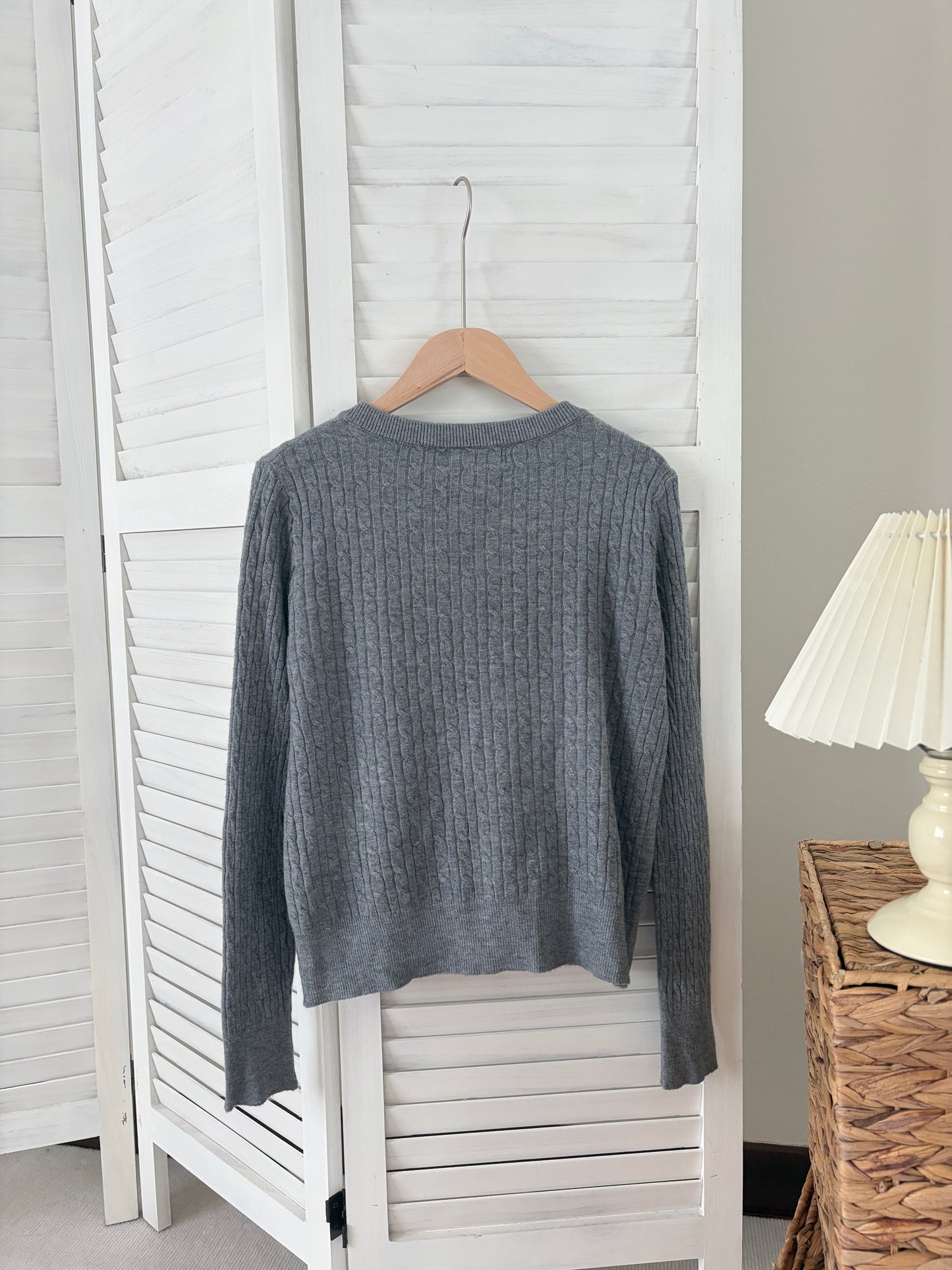 [SALE] Classic Cable Knit Cardigan in Grey