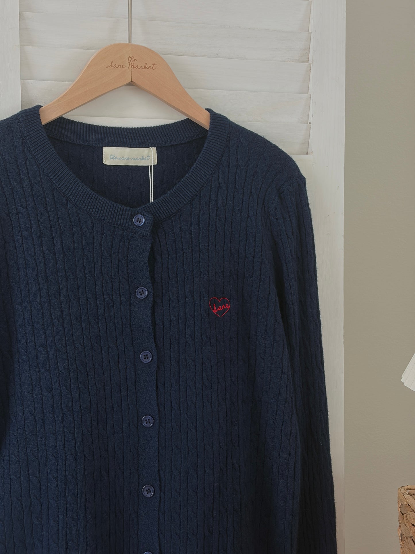 [SALE] Classic Cable Knit Cardigan in Navy