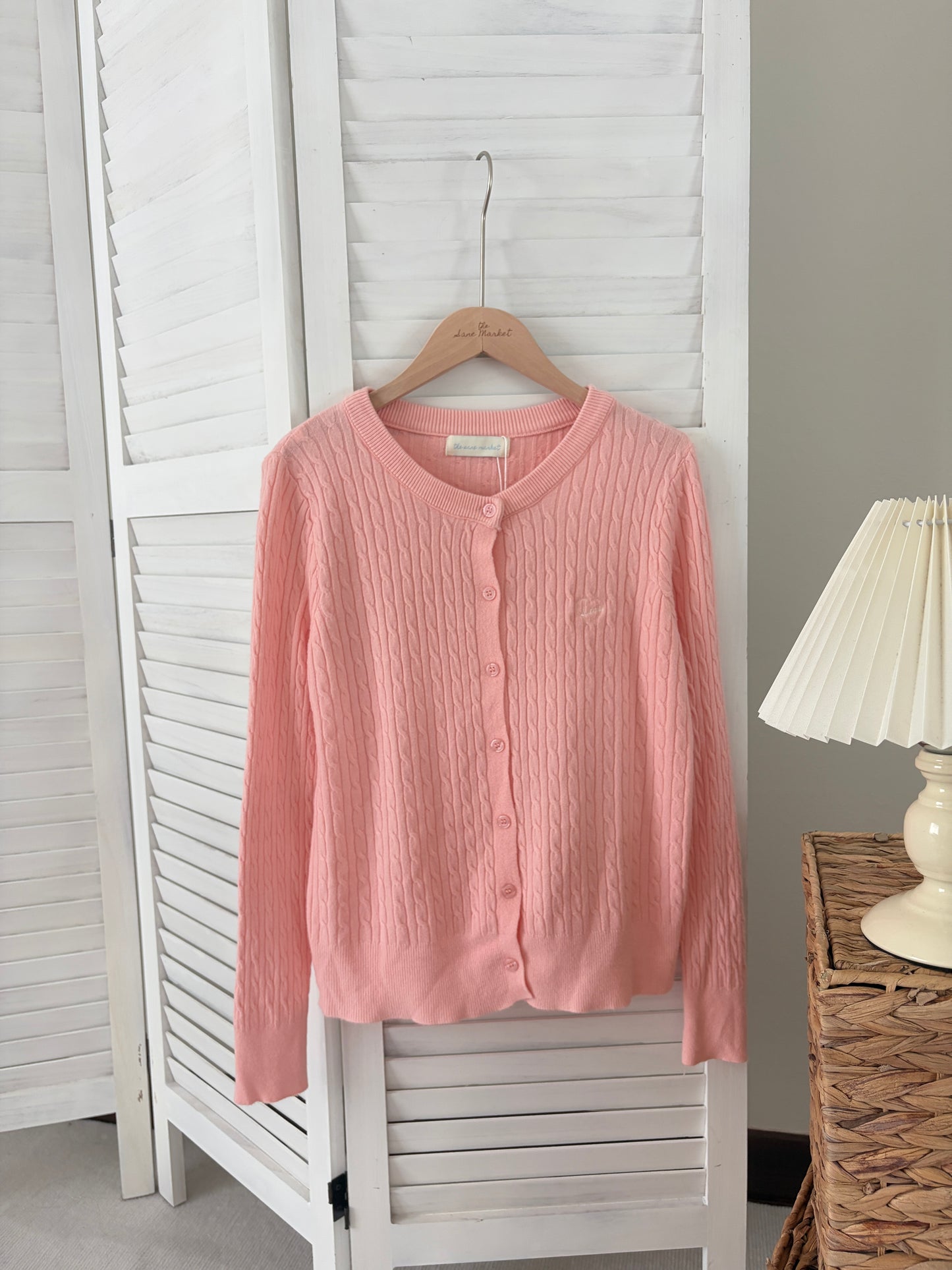 [SALE] Classic Cable Knit Cardigan in Pink