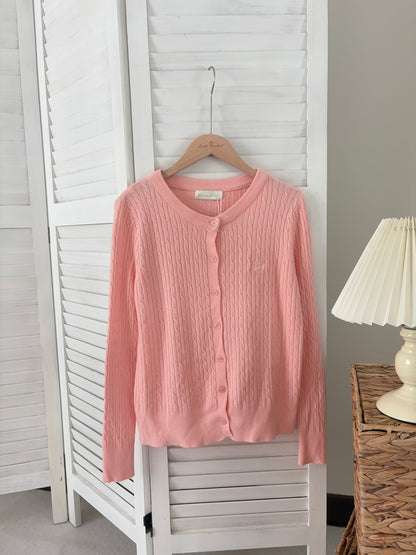 [SALE] Classic Cable Knit Cardigan in Pink
