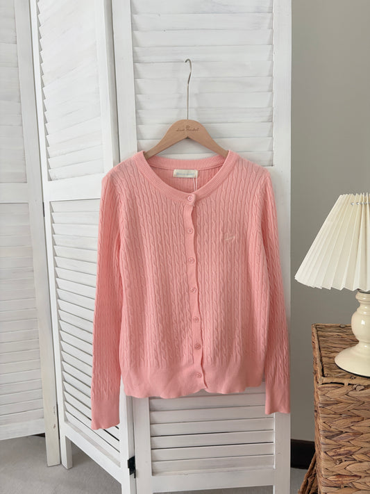 [SALE] Classic Cable Knit Cardigan in Pink
