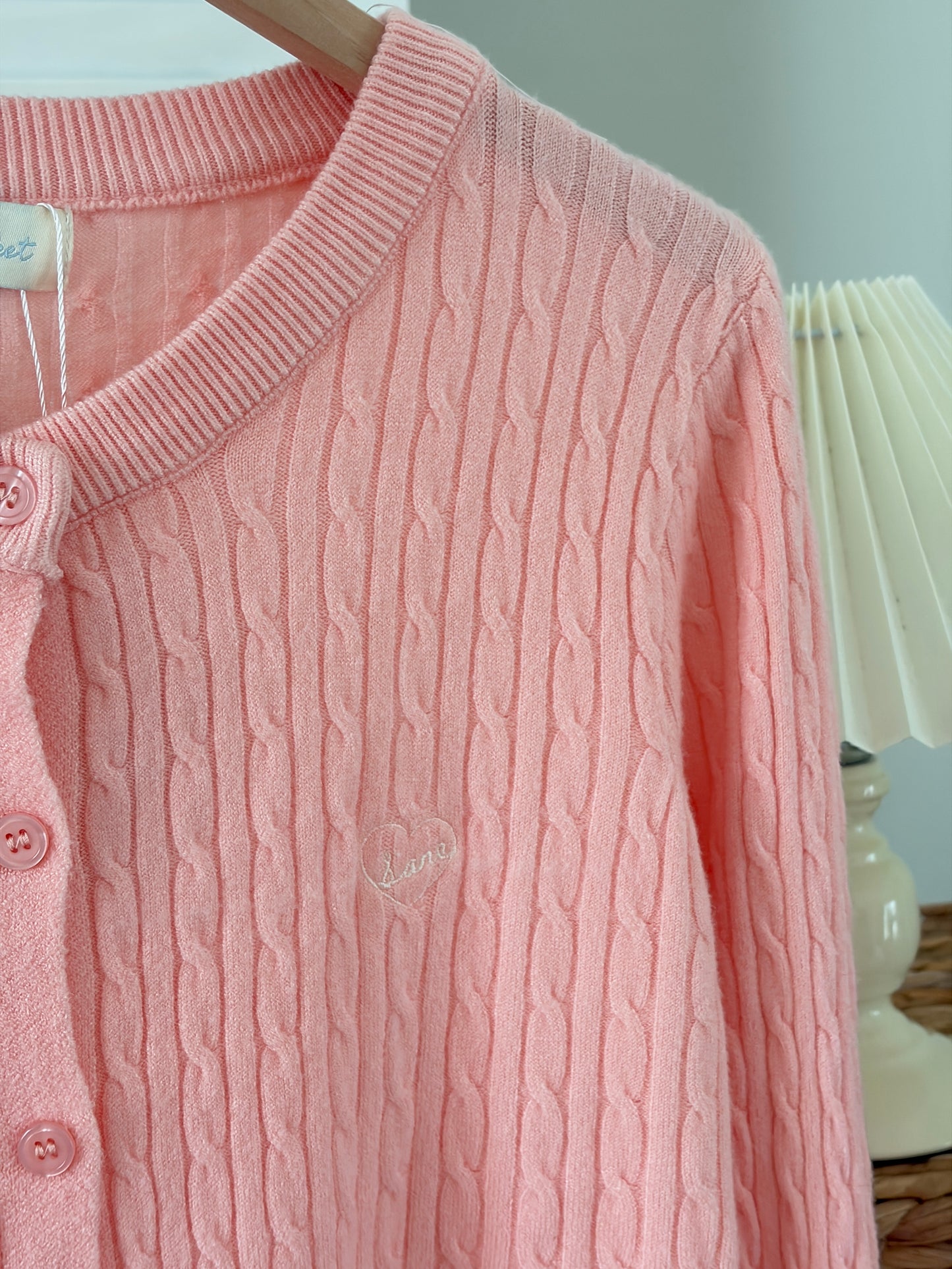 [SALE] Classic Cable Knit Cardigan in Pink