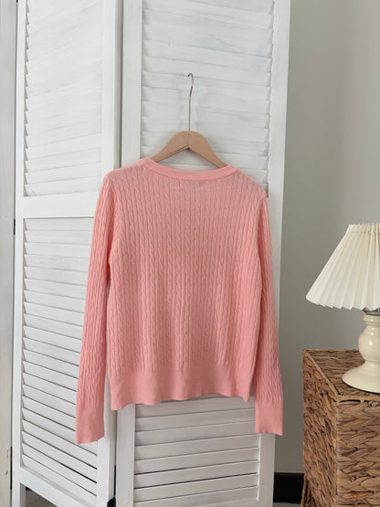 [SALE] Classic Cable Knit Cardigan in Pink