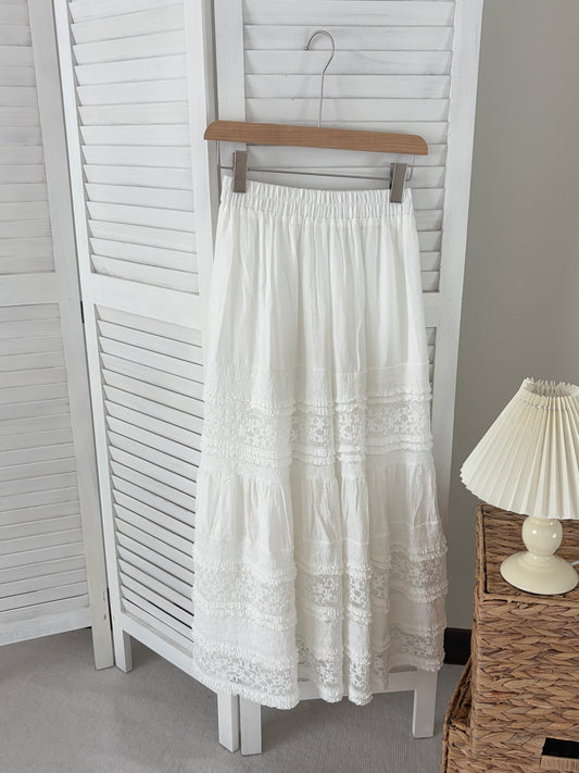 [SALE] Tiered Lace Trim Maxi Skirt
