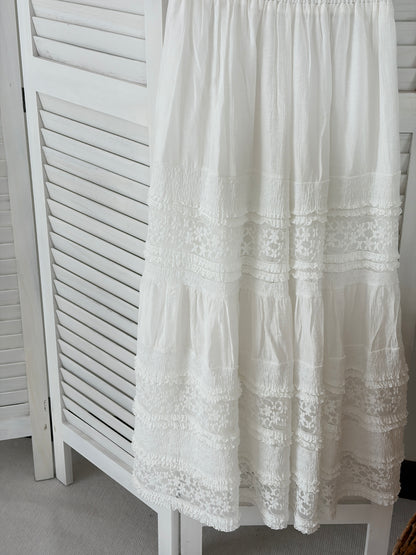 [SALE] Tiered Lace Trim Maxi Skirt