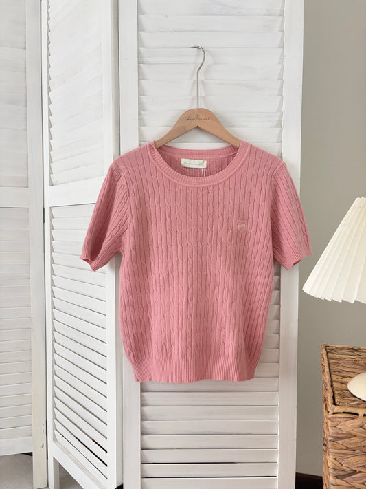 [SALE] Classic Cable Knit Short Sleeve Top in Pink