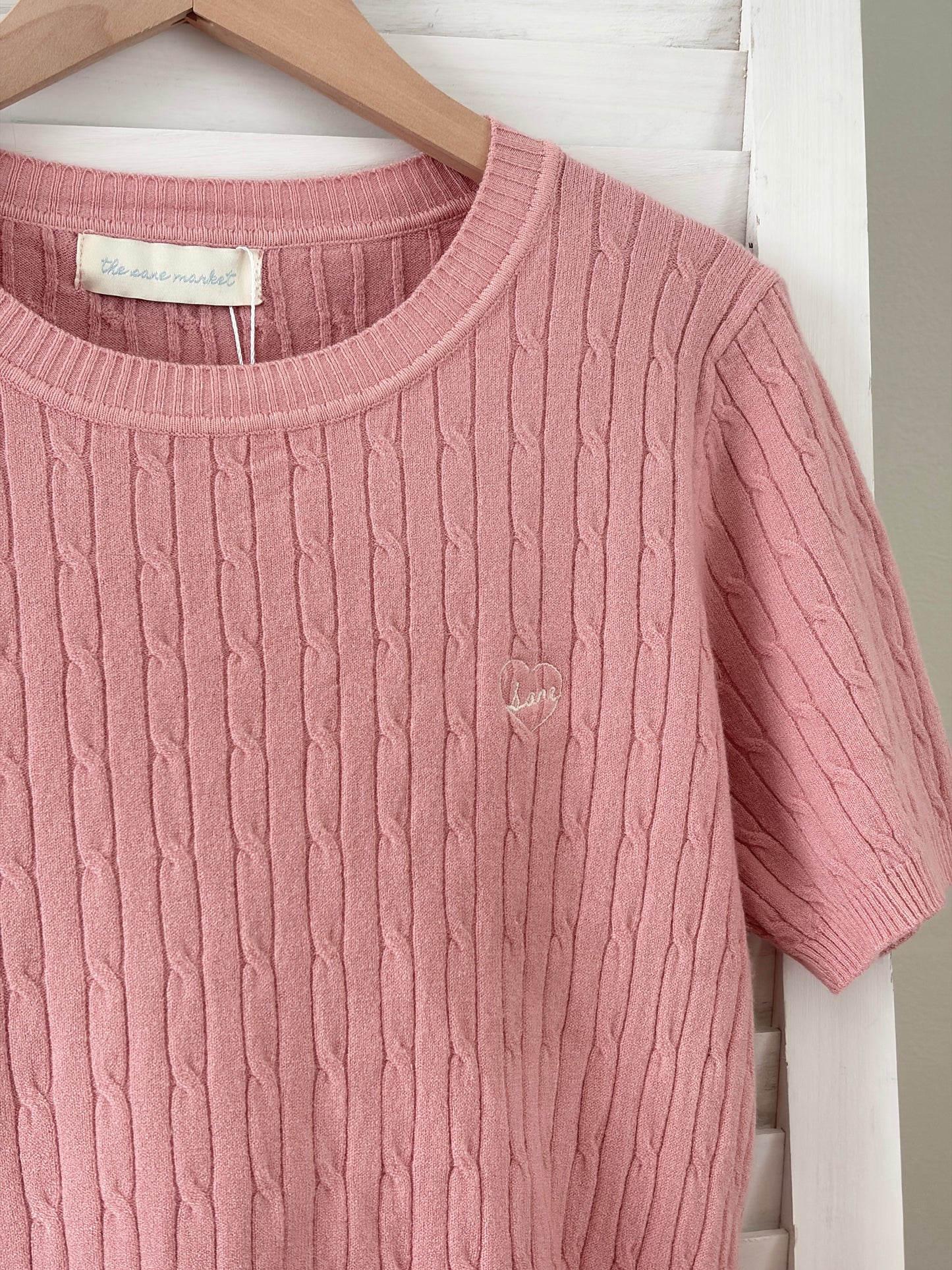 [SALE] Classic Cable Knit Short Sleeve Top in Pink