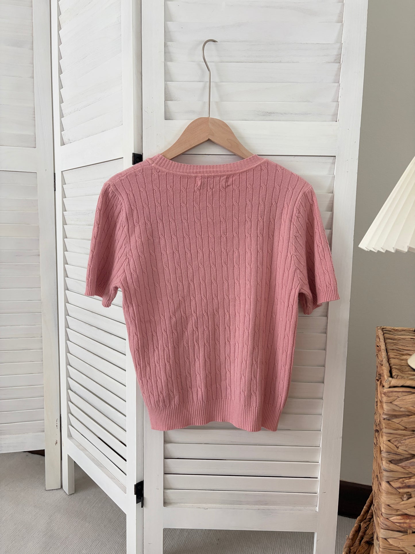 [SALE] Classic Cable Knit Short Sleeve Top in Pink