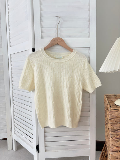 [SALE] Classic Cable Knit Short Sleeve Top in Cream