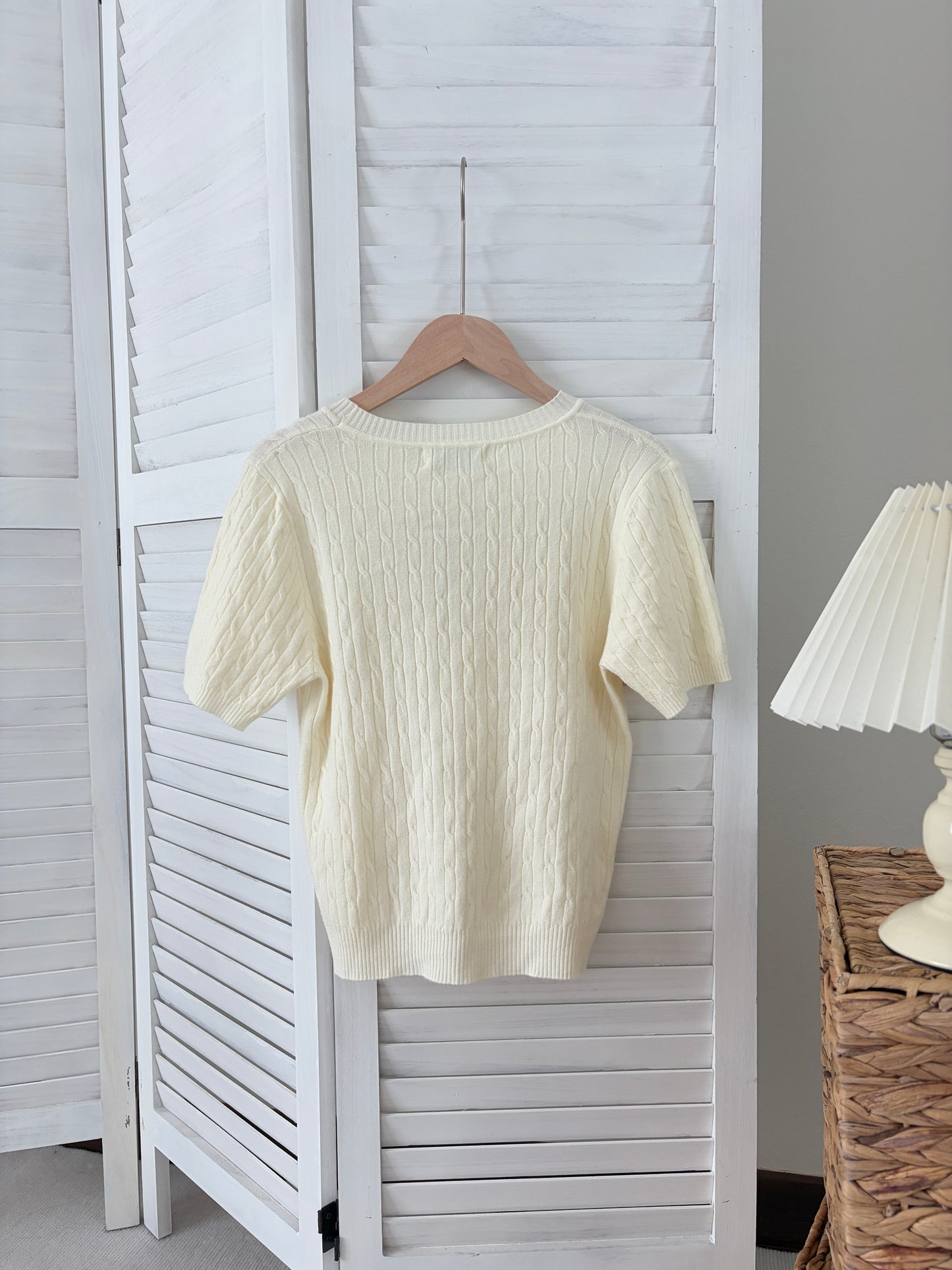 [SALE] Classic Cable Knit Short Sleeve Top in Cream