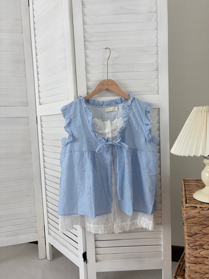 [SALE] Ruffled Tie-Front Striped Top