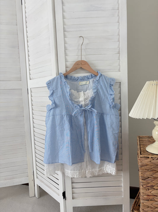 [SALE] Ruffled Tie-Front Striped Top