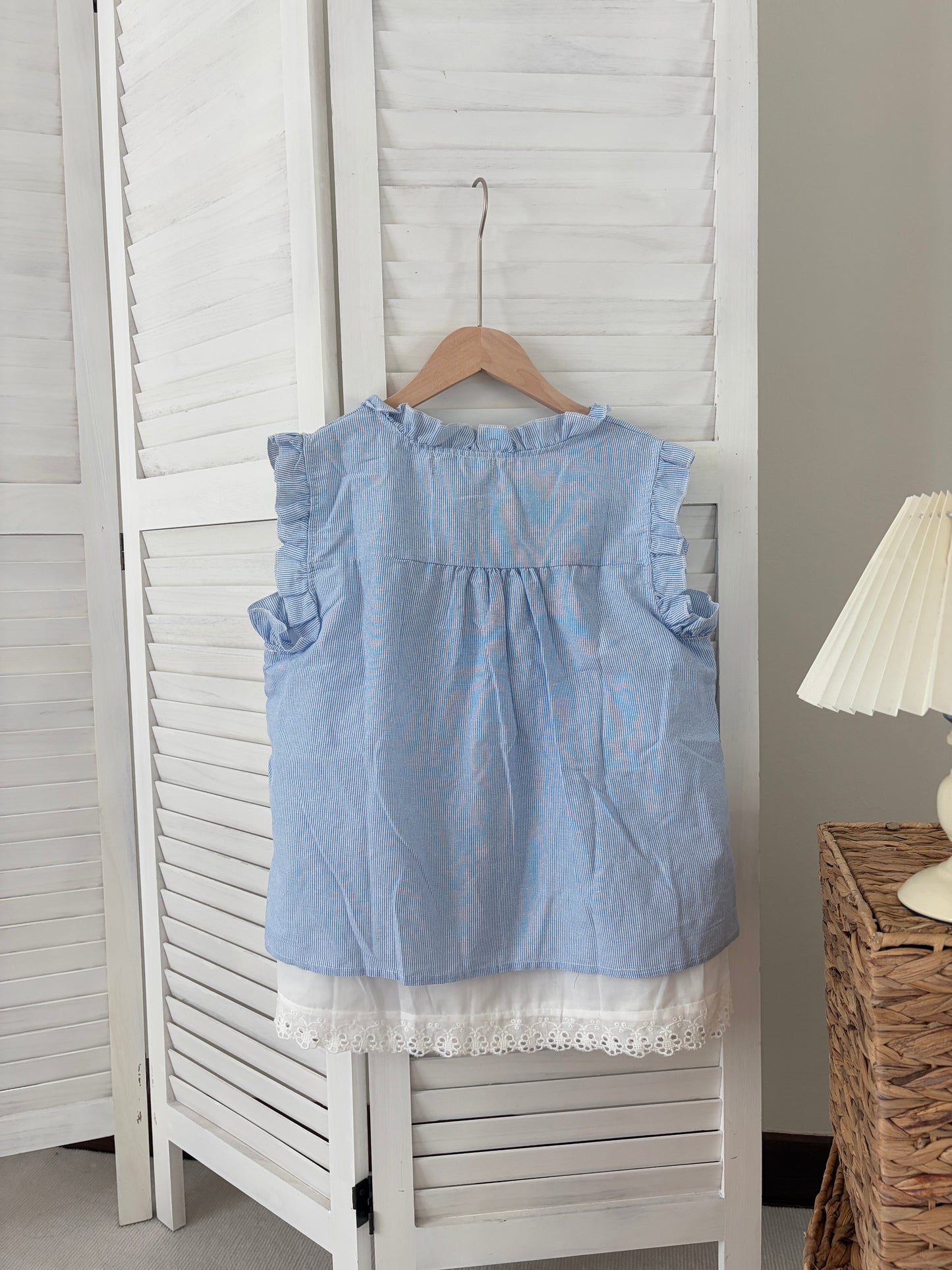 [SALE] Ruffled Tie-Front Striped Top