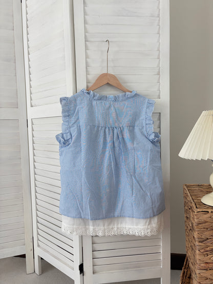 [SALE] Ruffled Tie-Front Striped Top