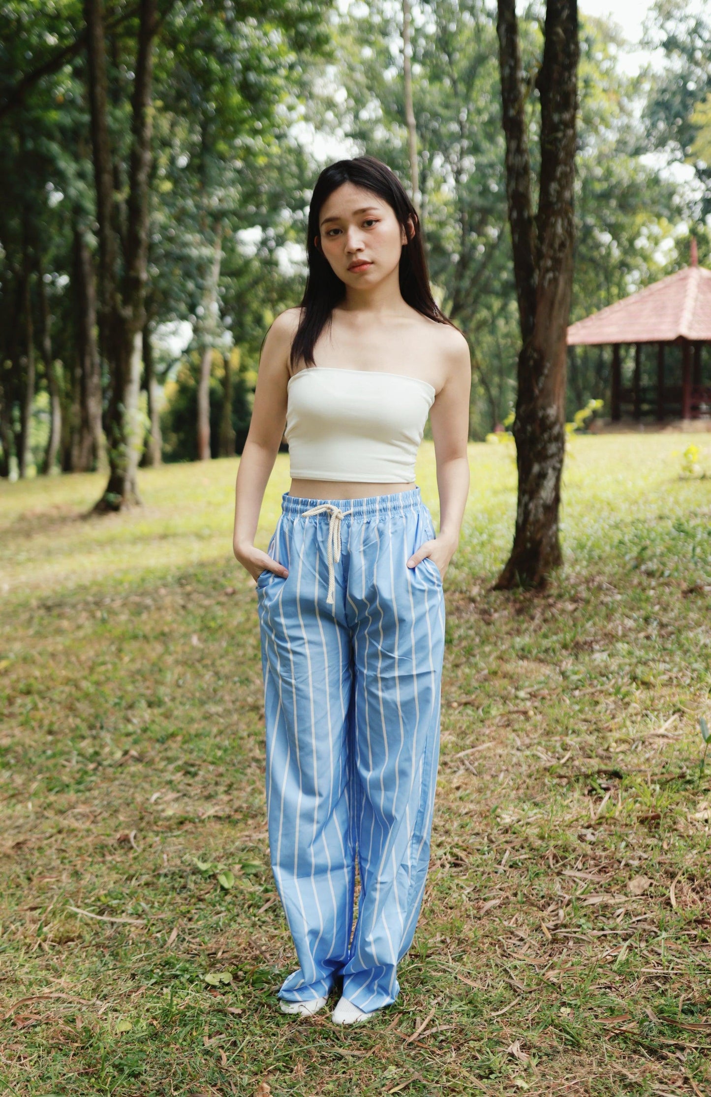 Snooze Wide-Leg Pants in White Stripes - The Sane Market