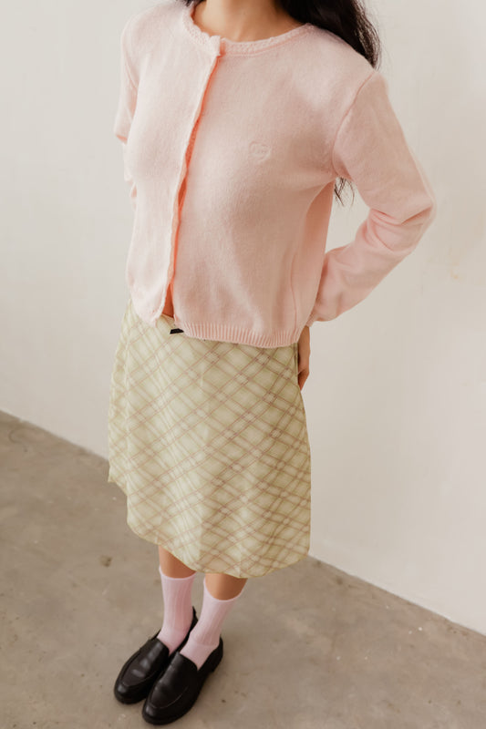 Melon Plaid Midi Skirt