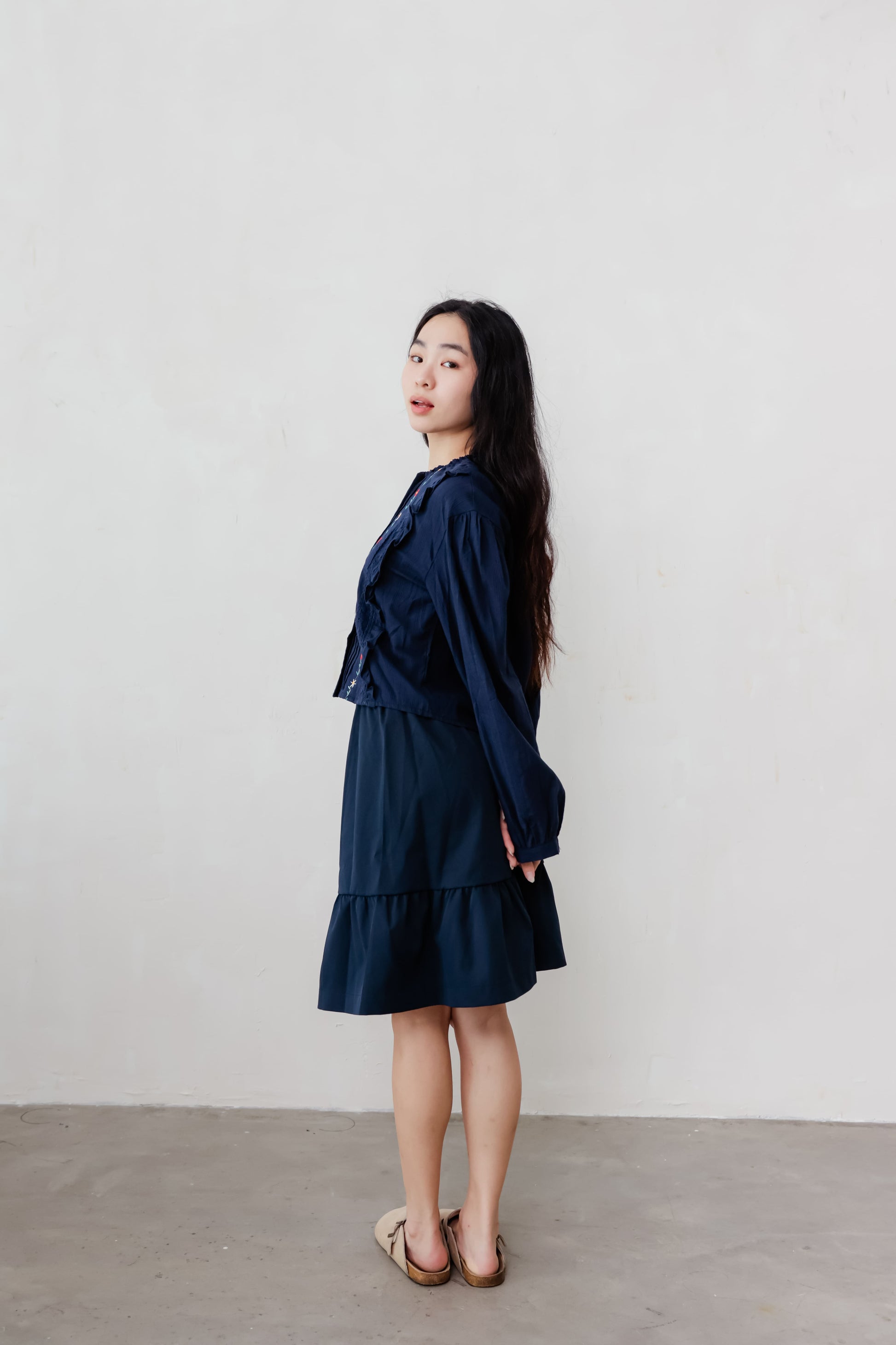 Navy Blue blouse with delicate floral embroidery – lightweight and easy to style for warm days