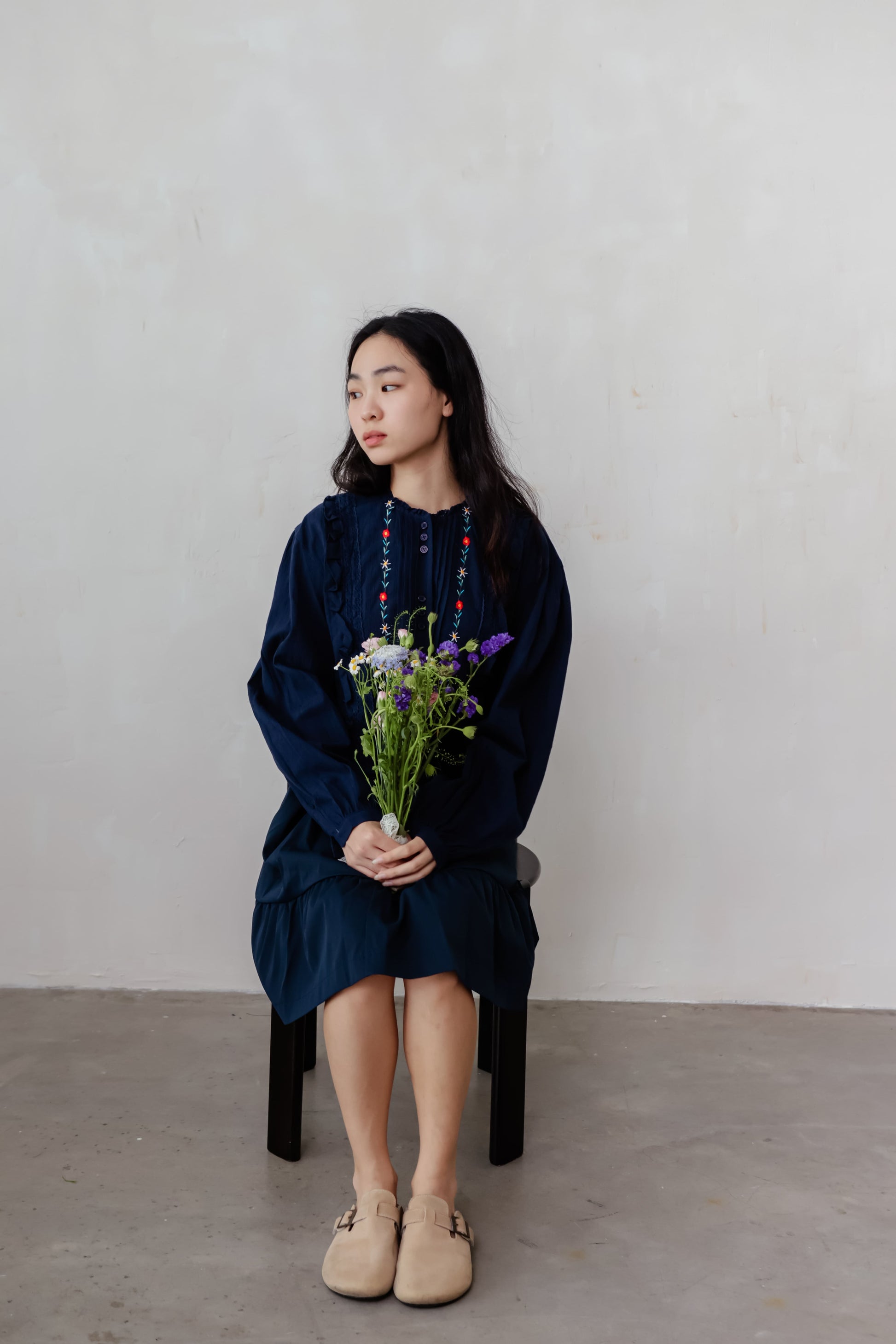 Navy Blue blouse with delicate floral embroidery – lightweight and easy to style for warm days