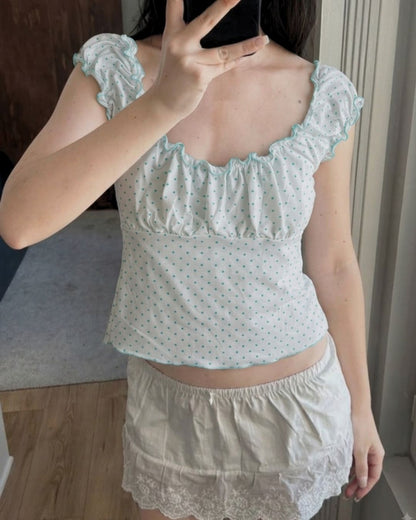 Mint Polka Milkmaid Top
