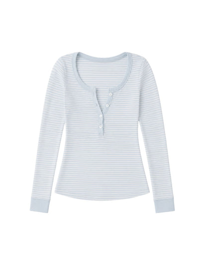 Henley Long Sleeve Top in Blue