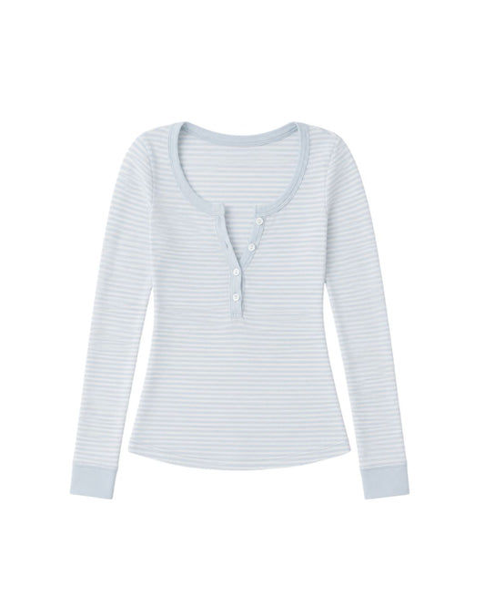 Henley Long Sleeve Top in Blue