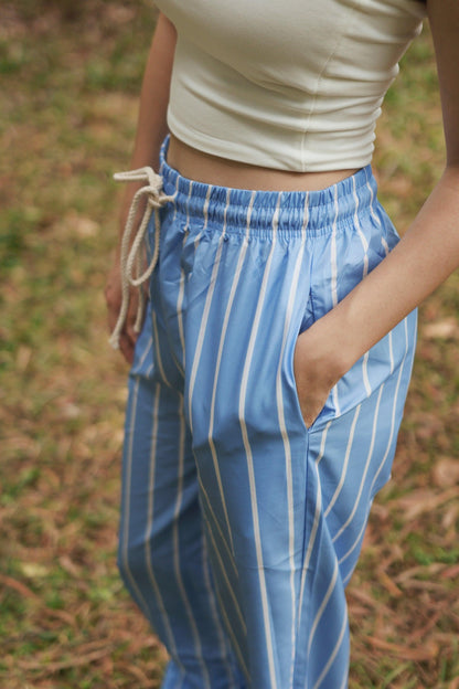 Snooze Wide-Leg Pants in White Stripes - The Sane Market